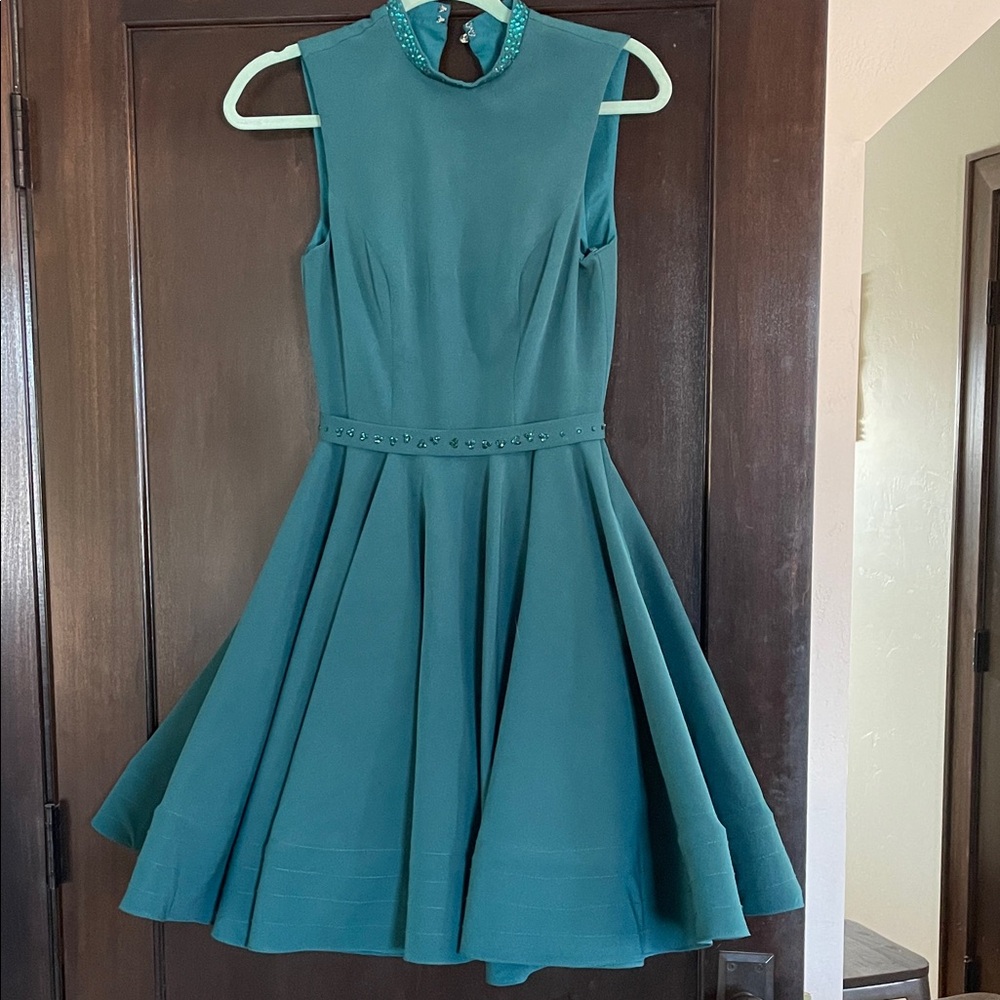 Ieena for Mac Duggal Teal Sleeveless Mini Dress